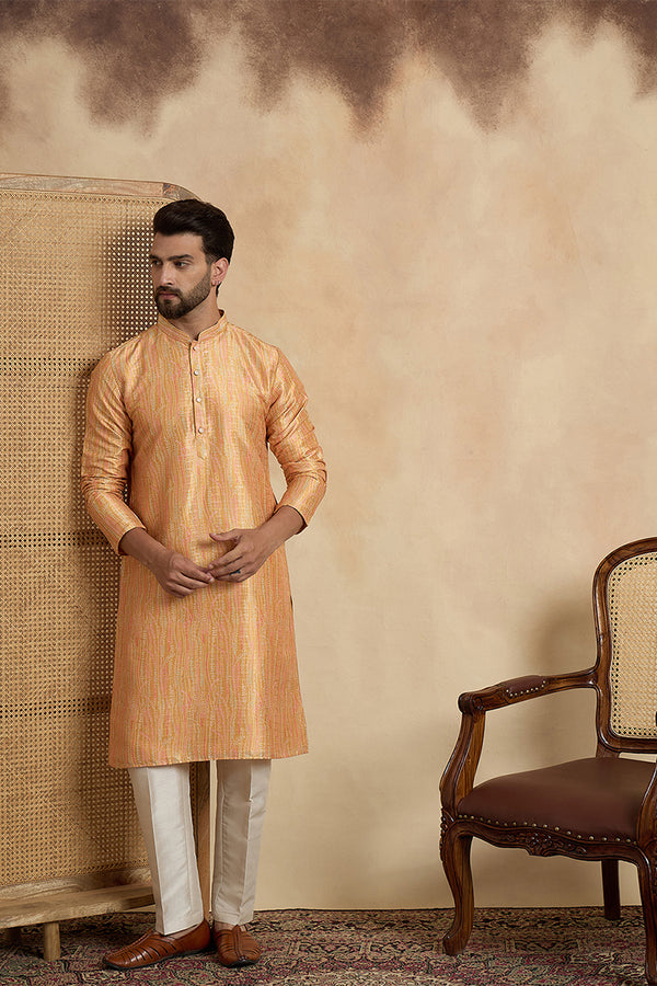 Yellow Silk Blend Printed Straight Kurta With Trousers MKSET2170