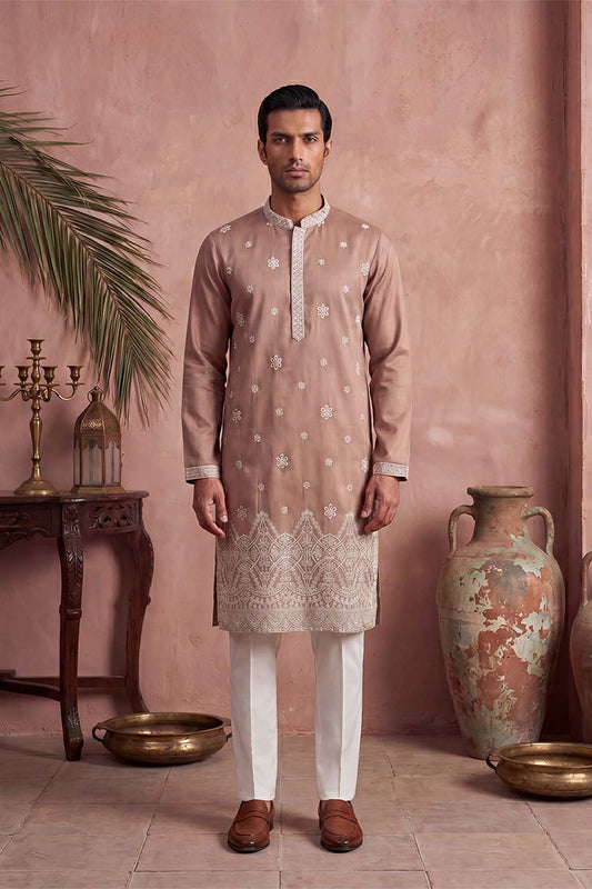 Pink Silk Blend Solid Embroidered Kurta MKU2173