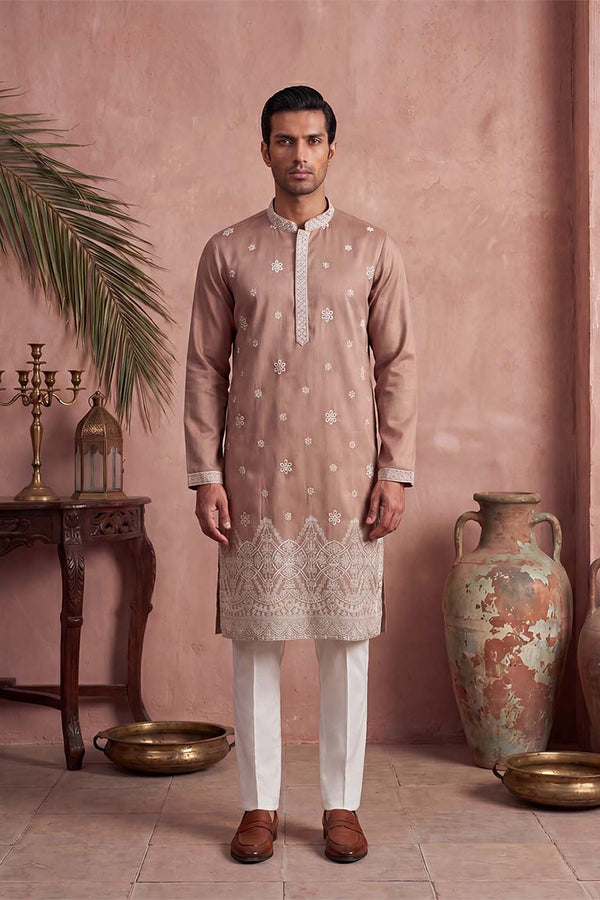 Pink Silk Blend Solid Embroidered Kurta With Trousers MKSET2173