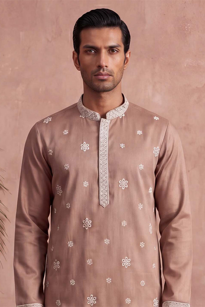 Pink Silk Blend Solid Embroidered Kurta With Trousers MKSET2173