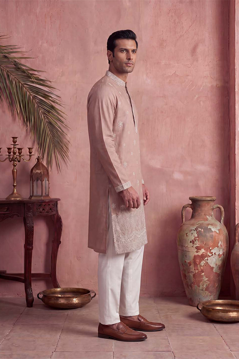 Pink Silk Blend Solid Embroidered Kurta With Trousers MKSET2173