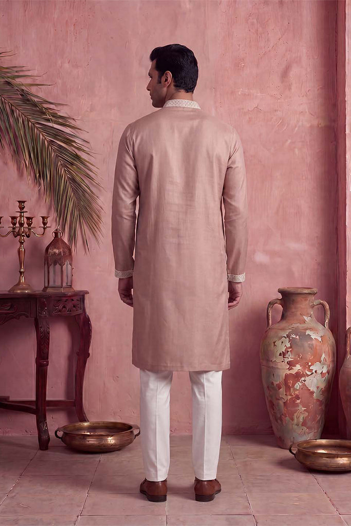 Pink Silk Blend Solid Embroidered Kurta With Trousers MKSET2173
