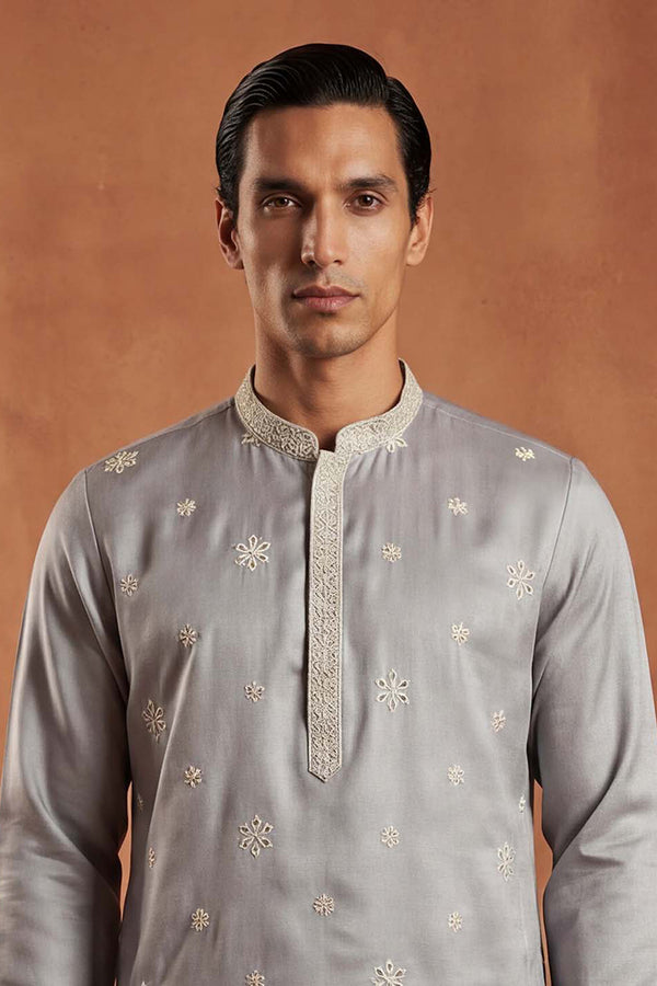 Blue Silk Blend Solid Embroidered Kurta MKU2175
