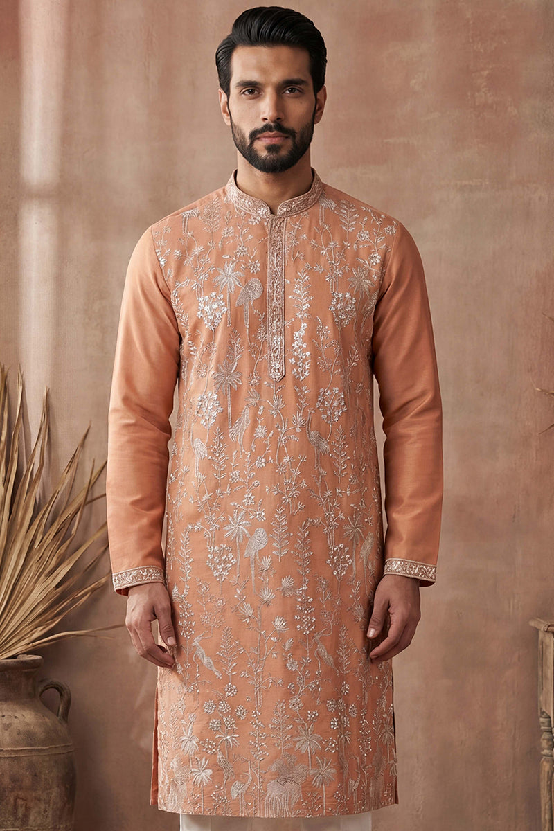 Orange Modal Embroidered Calf Length Straight Regular Kurta MKU2176