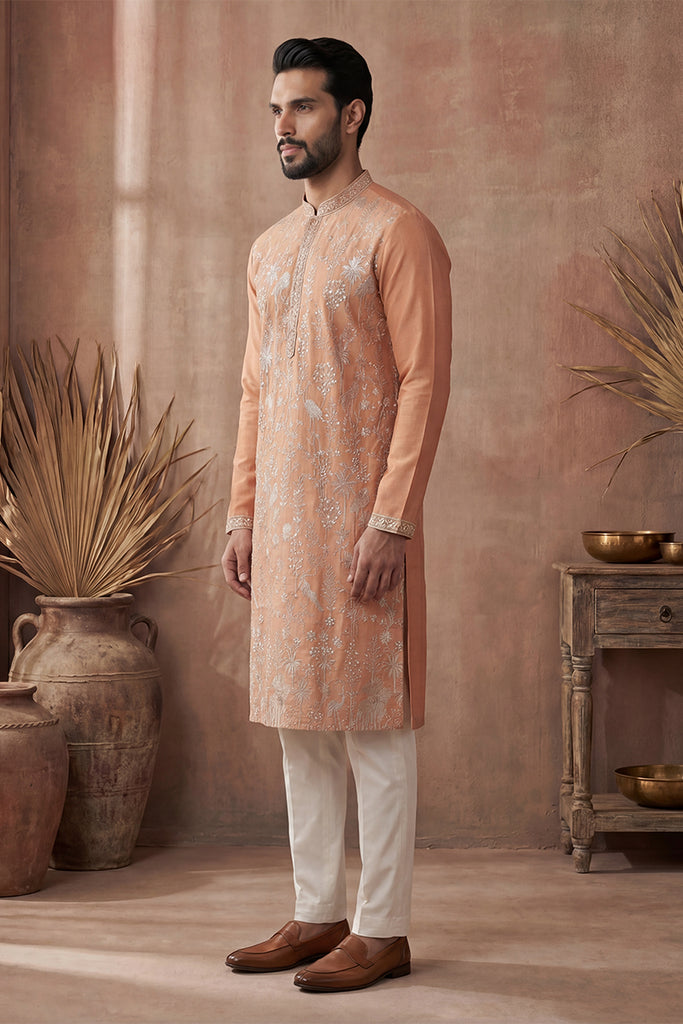 Orange Modal Embroidered Calf Length Straight Regular Kurta MKU2176