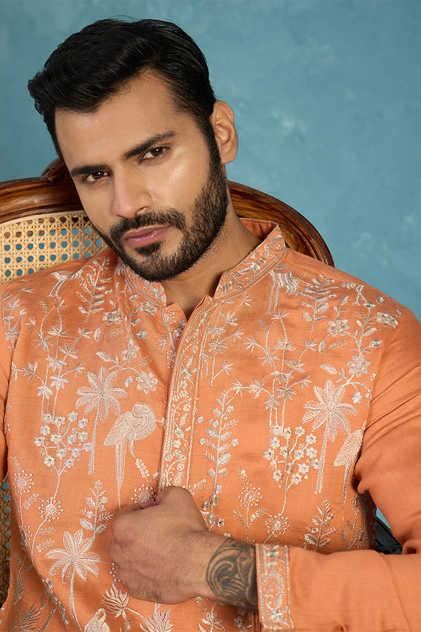 Orange Modal Embroidered Calf Length Straight Regular Kurta MKU2176