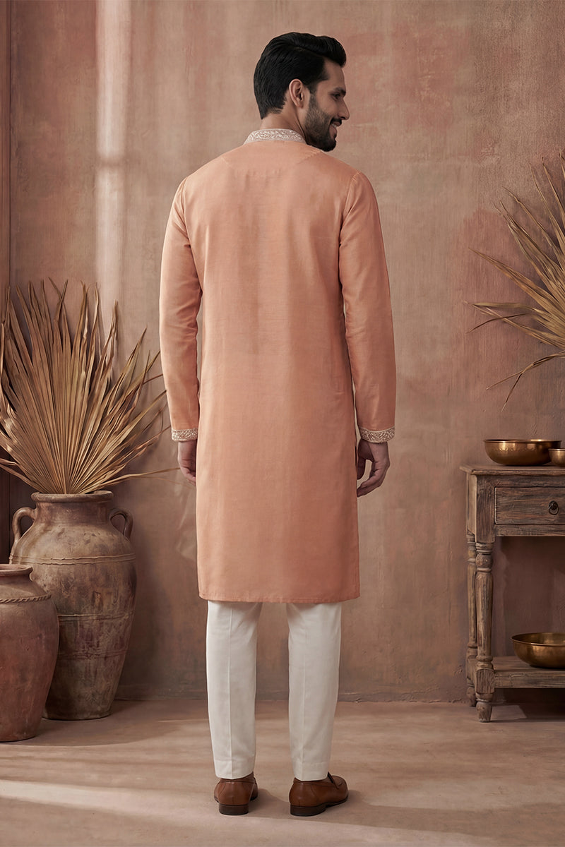 Orange Modal Embroidered Calf Length Straight Regular Kurta With Trouser MKSET2176