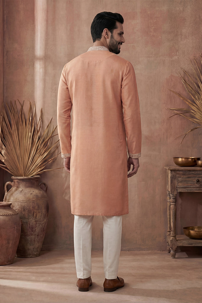 Orange Modal Embroidered Calf Length Straight Regular Kurta With Trouser MKSET2176