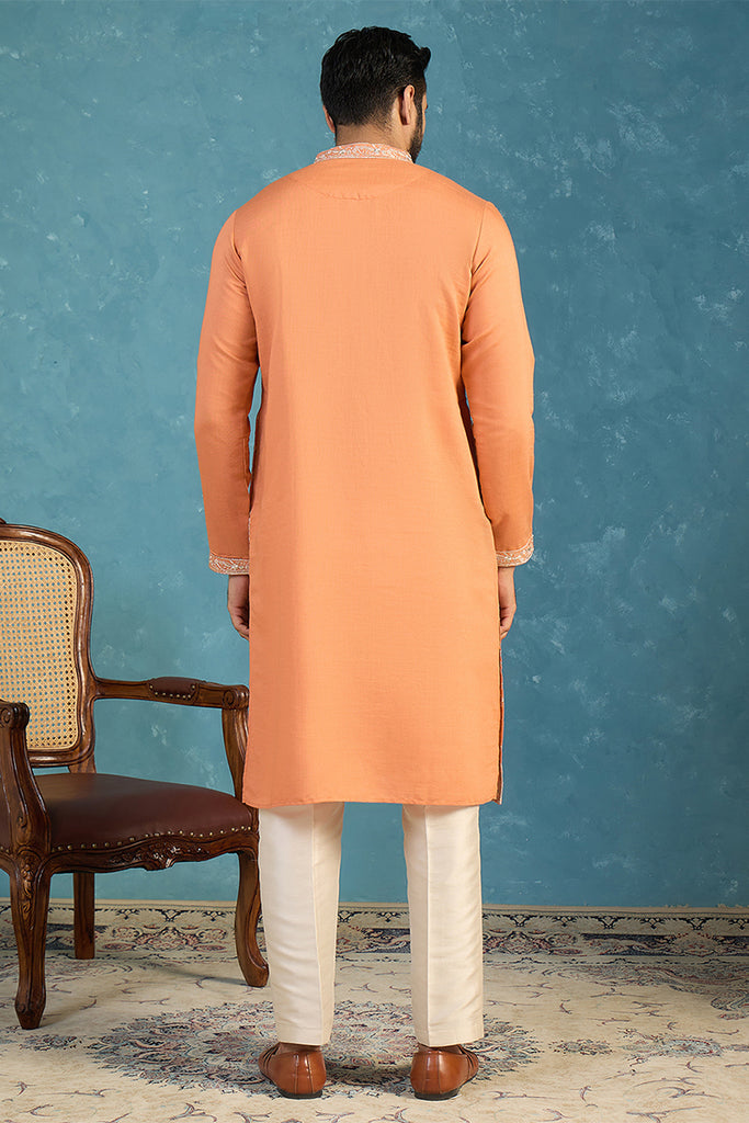 Orange Modal Embroidered Calf Length Straight Regular Kurta MKU2176