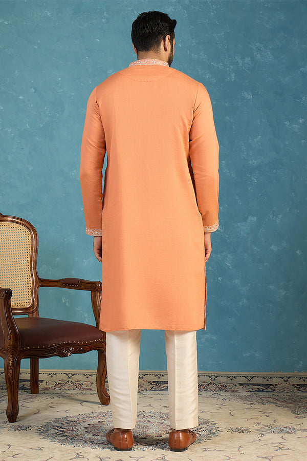 Orange Modal Embroidered Calf Length Straight Regular Kurta MKU2176