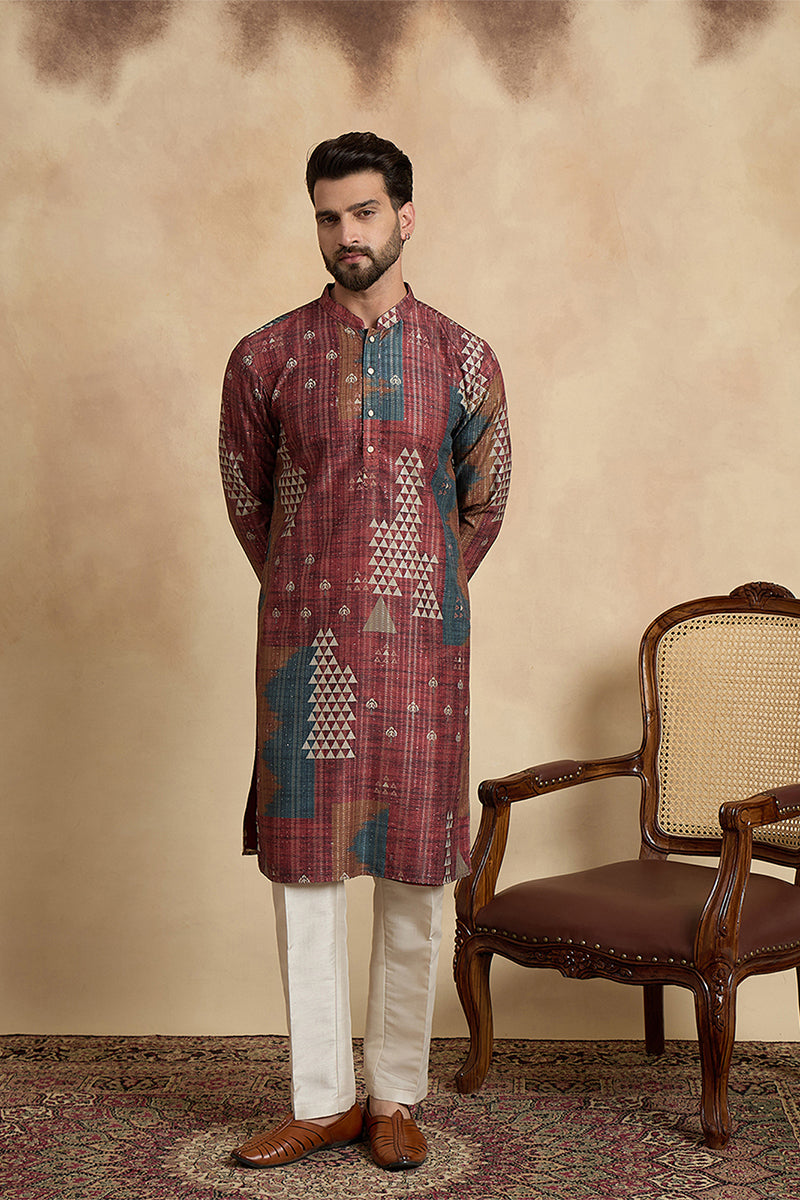 Brown Silk Blend Printed Straight Kurta MKU2177