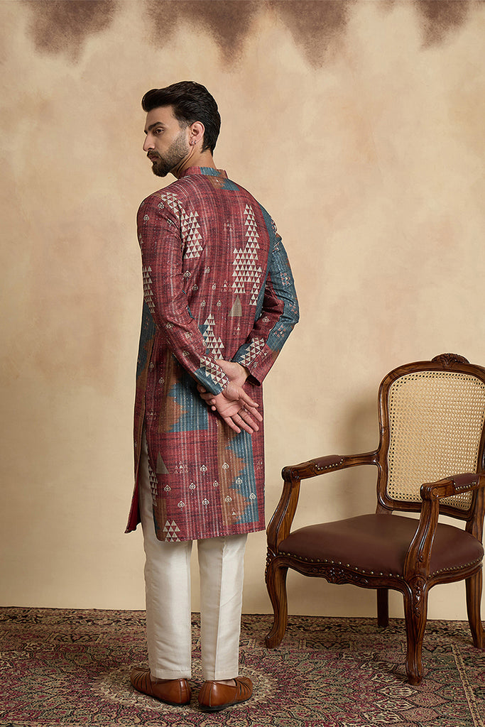 Brown Silk Blend Printed Straight Kurta MKU2177