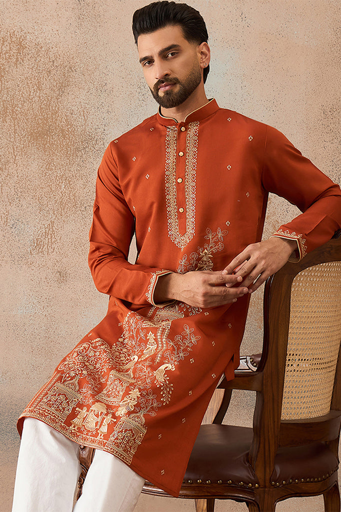 Brown Viscose Rayon Solid Emboidered Straight Kurta MKU2206