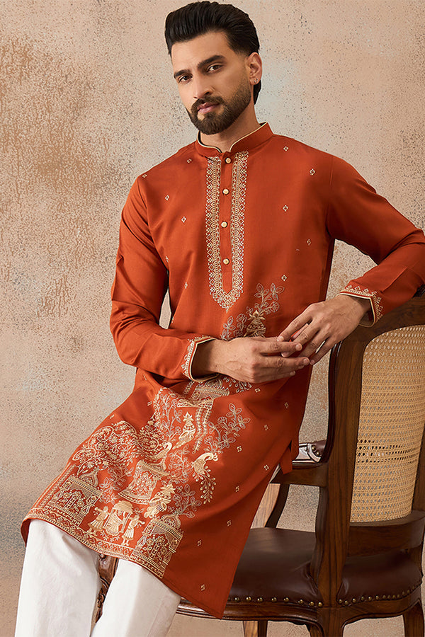 Brown Viscose Rayon Solid Emboidered Straight Kurta MKU2206