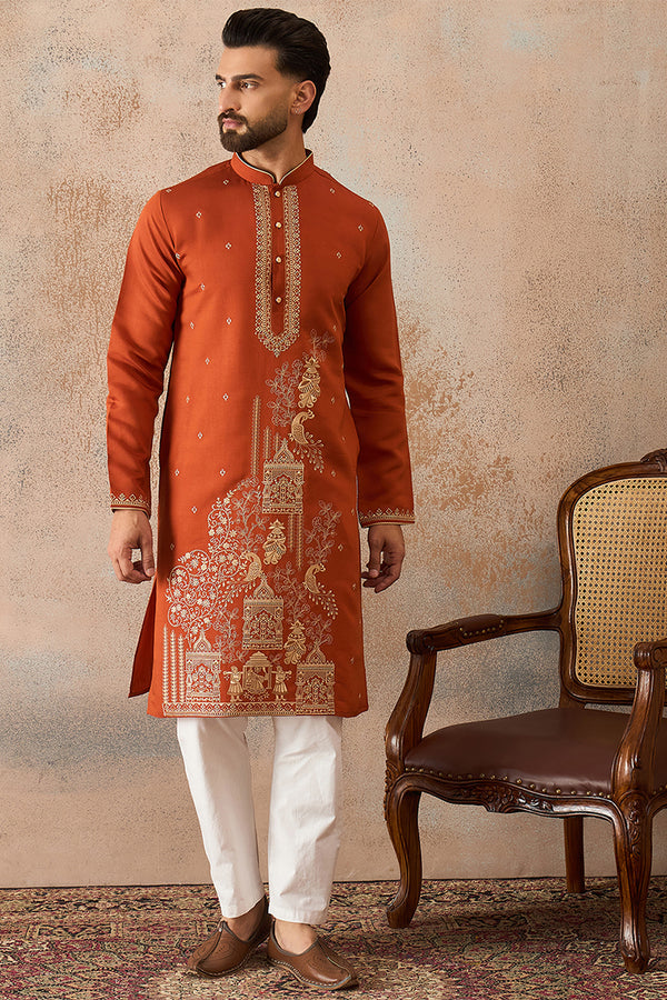 Brown Viscose Rayon Solid Emboidered Straight Kurta MKU2206