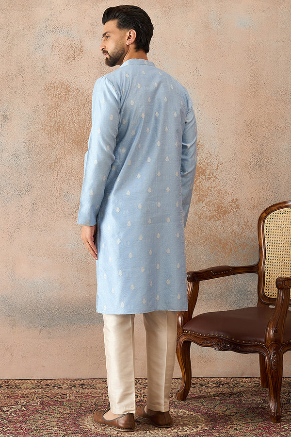 Blue Silk Blend Floral Straight Kurta MKU2217