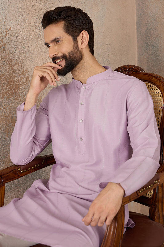 Lavender Silk Blend Solid Solid Kurta With Trousers MKSET2219