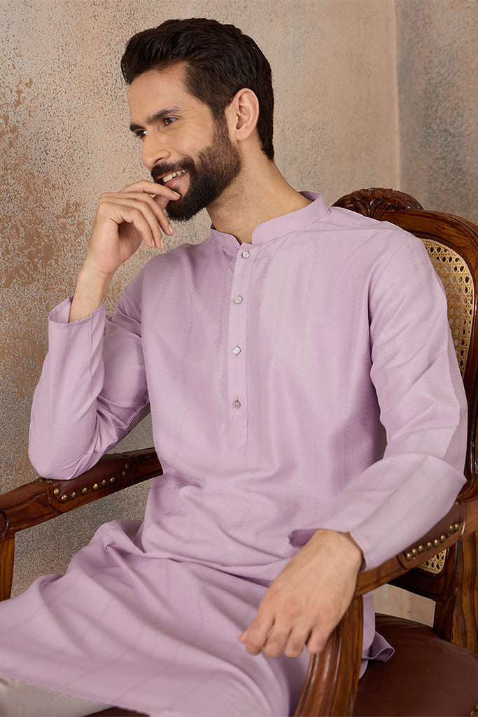 Lavender Silk Blend Solid Solid Kurta With Trousers MKSET2219