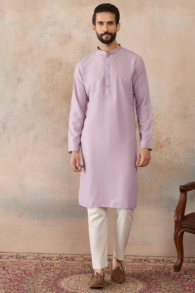 Lavender Silk Blend Solid Solid Kurta With Trousers MKSET2219