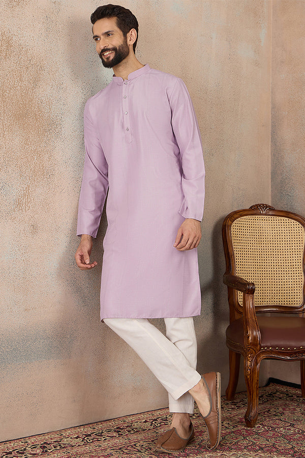 Lavender Silk Blend Solid Solid Kurta With Trousers MKSET2219