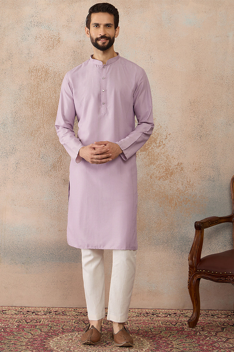 Lavender Silk Blend Solid Solid Kurta With Trousers MKSET2219