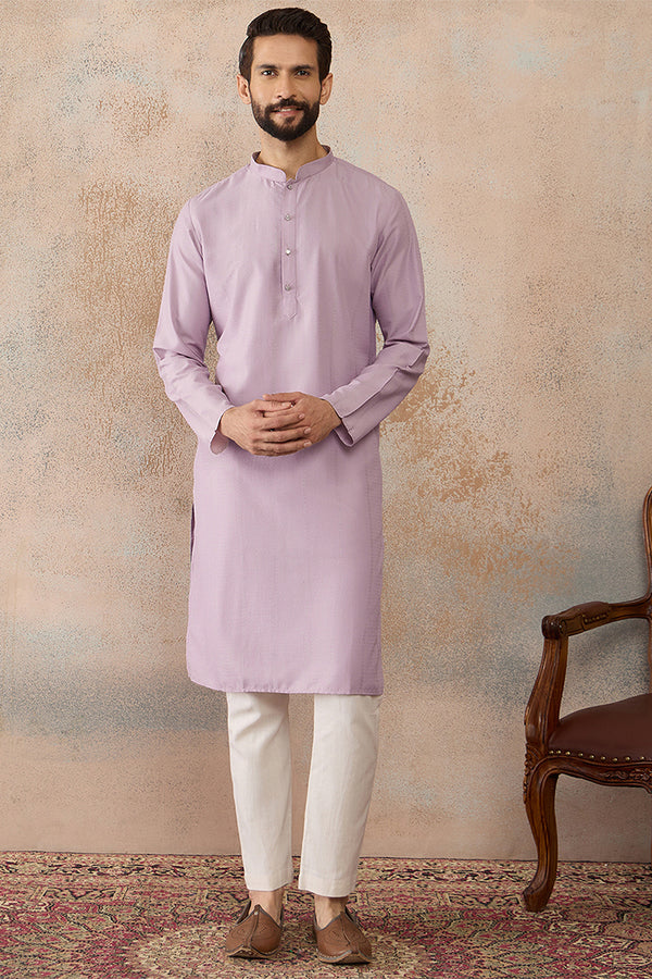 Lavender Silk Blend Solid Solid Kurta With Trousers MKSET2219