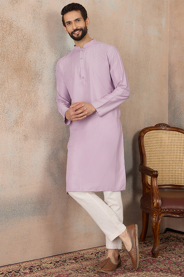 Lavender Silk Blend Solid Solid Kurta With Trousers MKSET2219