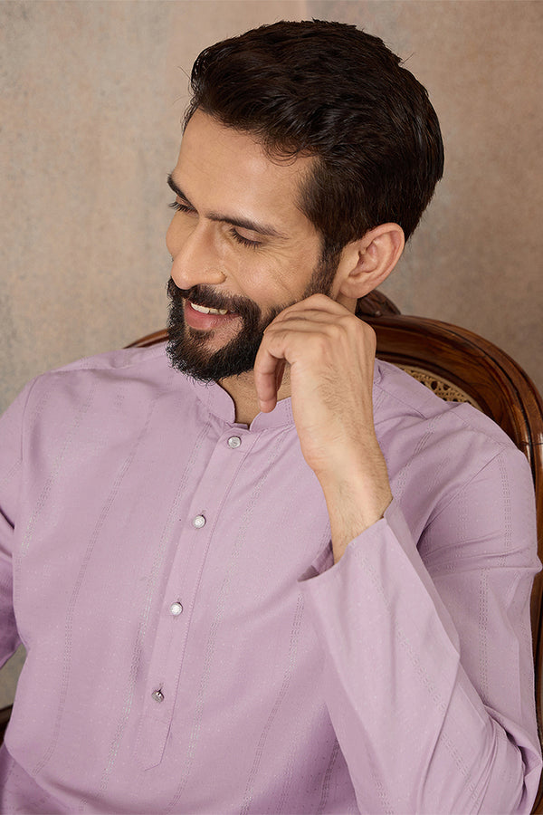 Lavender Silk Blend Solid Solid Kurta With Trousers MKSET2219