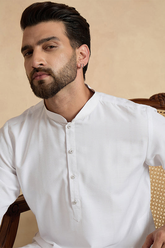 White Silk Blend Solid Solid Kurta MKU2220