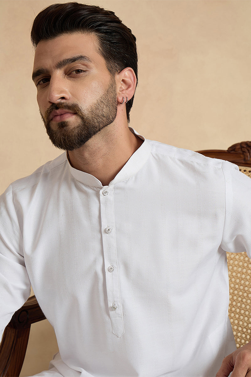 White Silk Blend Solid Solid Kurta With Trousers MKSET2220