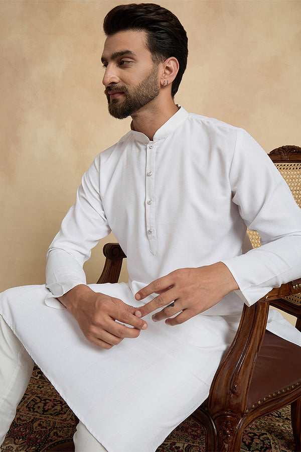 White Silk Blend Solid Solid Kurta With Trousers MKSET2220