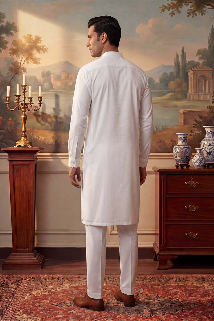 White Silk Blend Solid Solid Kurta MKU2220