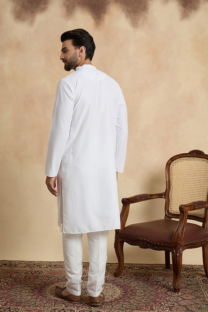 White Silk Blend Solid Solid Kurta With Trousers MKSET2220