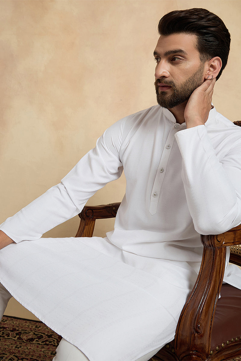 White Silk Blend Solid Solid Kurta With Trousers MKSET2220