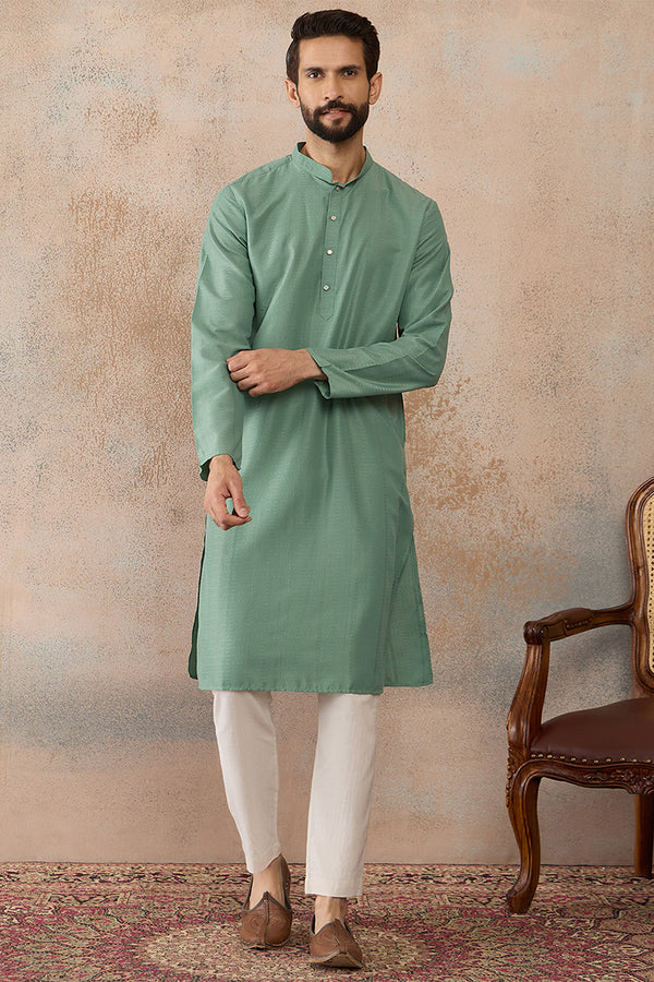 Green Silk Blend Solid Solid Kurta MKU2221