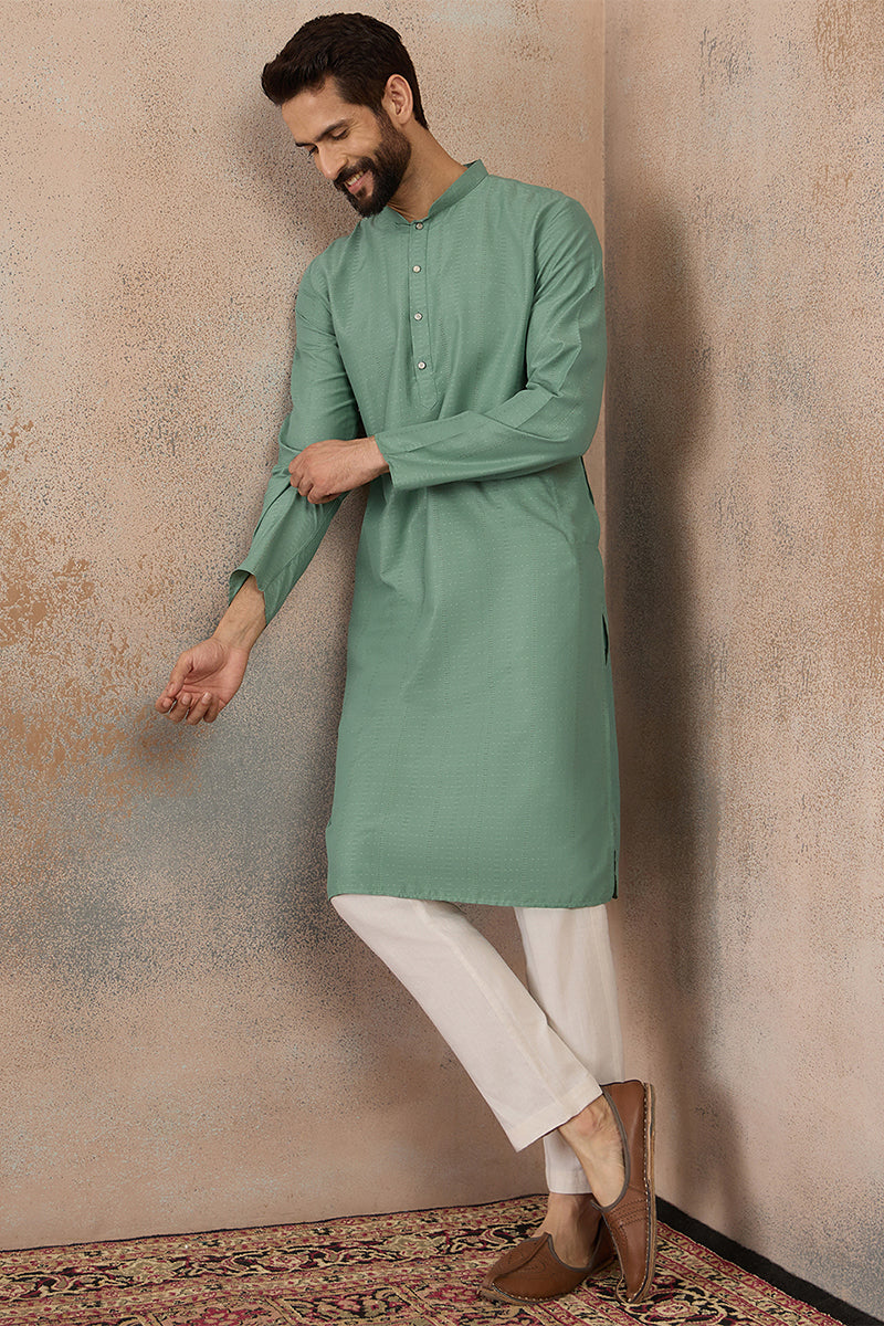 Green Silk Blend Solid Solid Kurta MKU2221