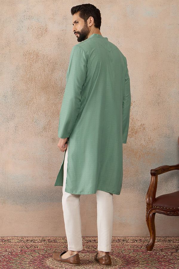 Green Silk Blend Solid Solid Kurta MKU2221