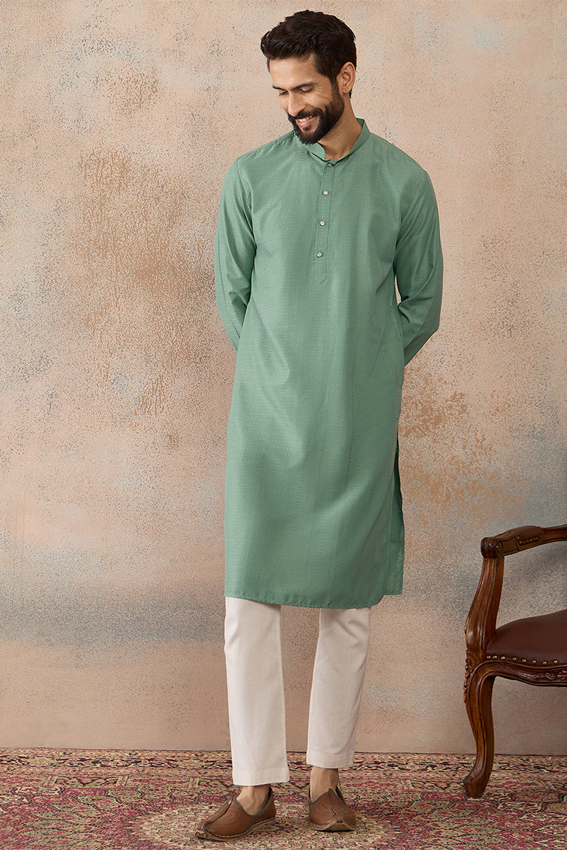 Green Silk Blend Solid Solid Kurta MKU2221