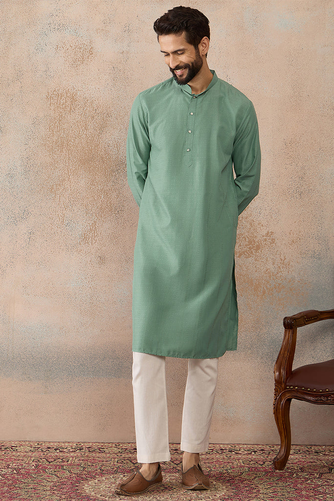 Green Silk Blend Solid Solid Kurta MKU2221
