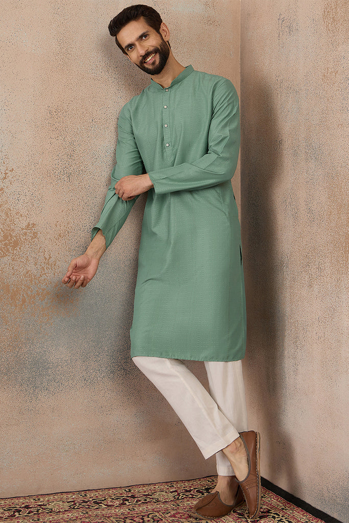 Green Silk Blend Solid Solid Kurta MKU2221