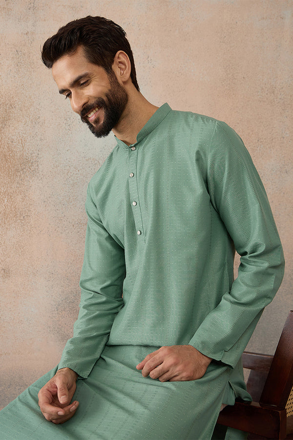 Green Silk Blend Solid Solid Kurta MKU2221
