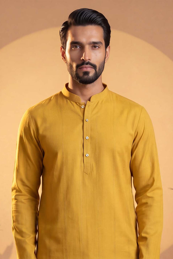 Yellow Silk Blend Solid Solid Kurta MKU2222