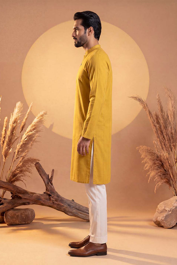 Yellow Silk Blend Solid Solid Kurta MKU2222