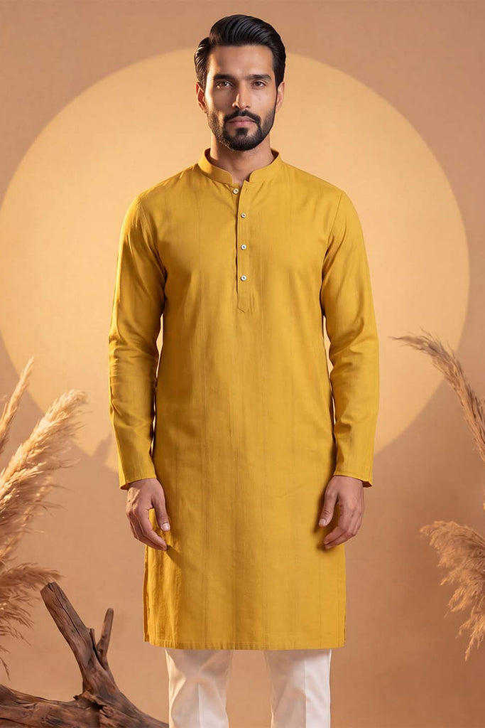 Yellow Silk Blend Solid Solid Kurta MKU2222