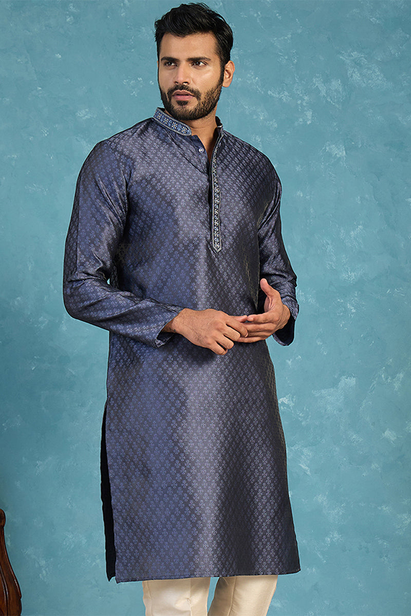 Blue Jacquard Woven Design Straight Kurta MKU2227
