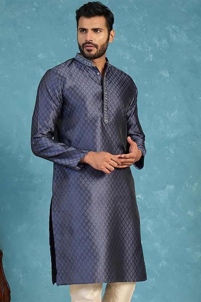 Blue Jacquard Woven Design Straight Kurta MKU2227