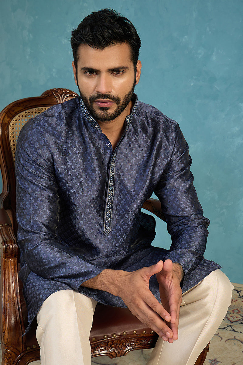 Blue Jacquard Woven Design Straight Kurta MKU2227