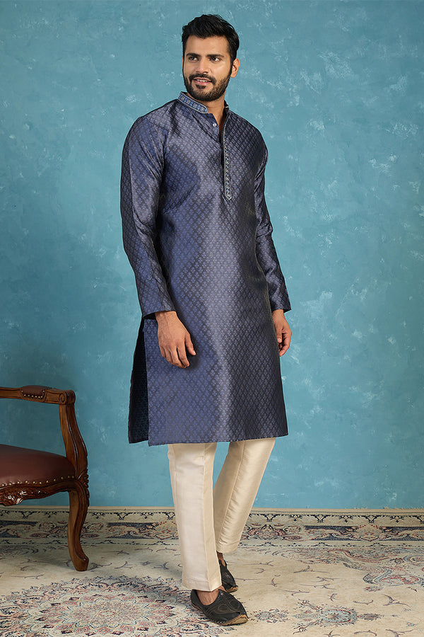 Blue Jacquard Woven Design Straight Kurta MKU2227