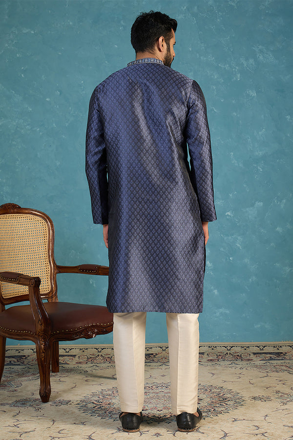 Blue Jacquard Woven Design Straight Kurta MKU2227