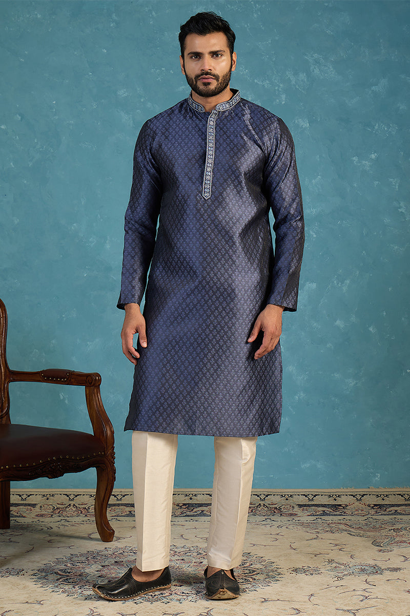 Blue Jacquard Woven Design Straight Kurta MKU2227